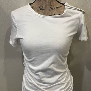 MICHAEL KORS White top, Runched sides, short sleeve, Silver plated zipper, Small